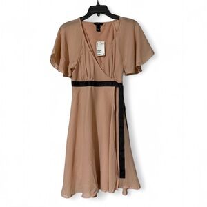H&M Tan Midi Dress with Black Accents